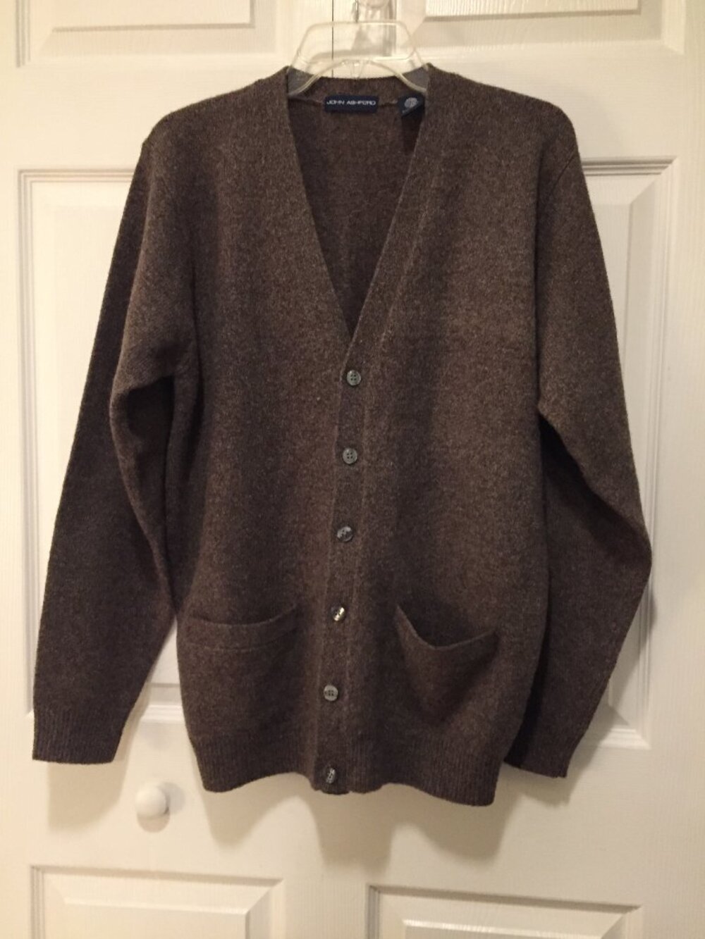 John Ashford Pure Wool Men's Cardigan Sweater M Button Grandpa Brown NEW W/TAGS
